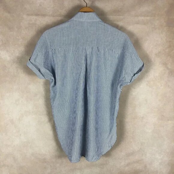 BCBGeneration Striped Button-Front Faux Wrap Top NWT XS - Picture 7 of 12